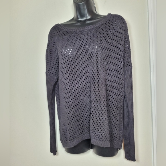 Prana Parker Black Open Knit Long Sleeve Sweater sz L - Picture 1 of 9